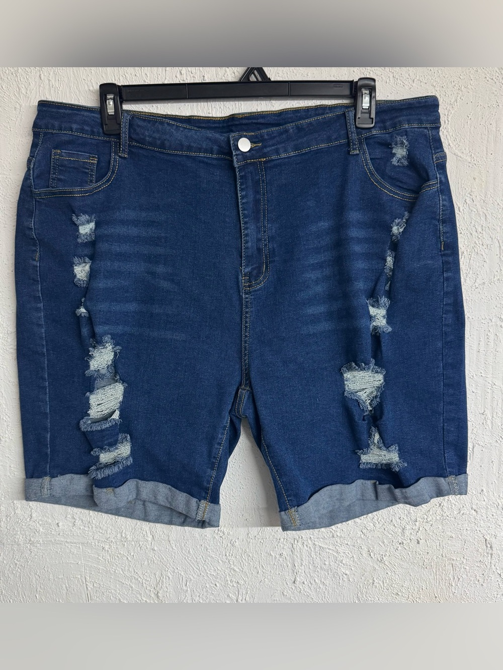 Women's High-Waisted Stretch Distressed Bermuda Jean Shorts